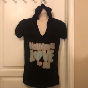 Women’s Black short sleeved Nothing But Love for Ya hooded LAT Medium t-shirt